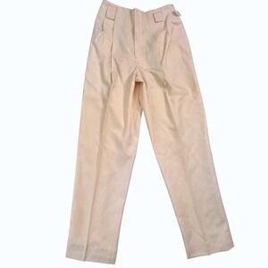 Vintage JH Collectibles Women's Cream Wool Pleated High Waist Trousers Size 12